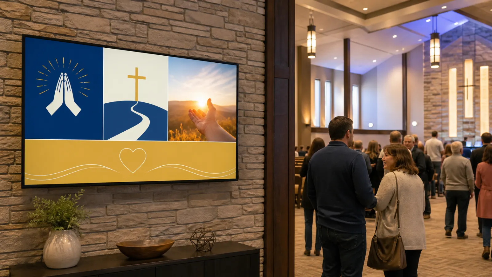 Pantalla de anuncios en una iglesia
